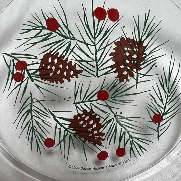 Classic Christmas Pinecone Berries Clear Glass Dessert Plate Retro - Picture 3 of 16